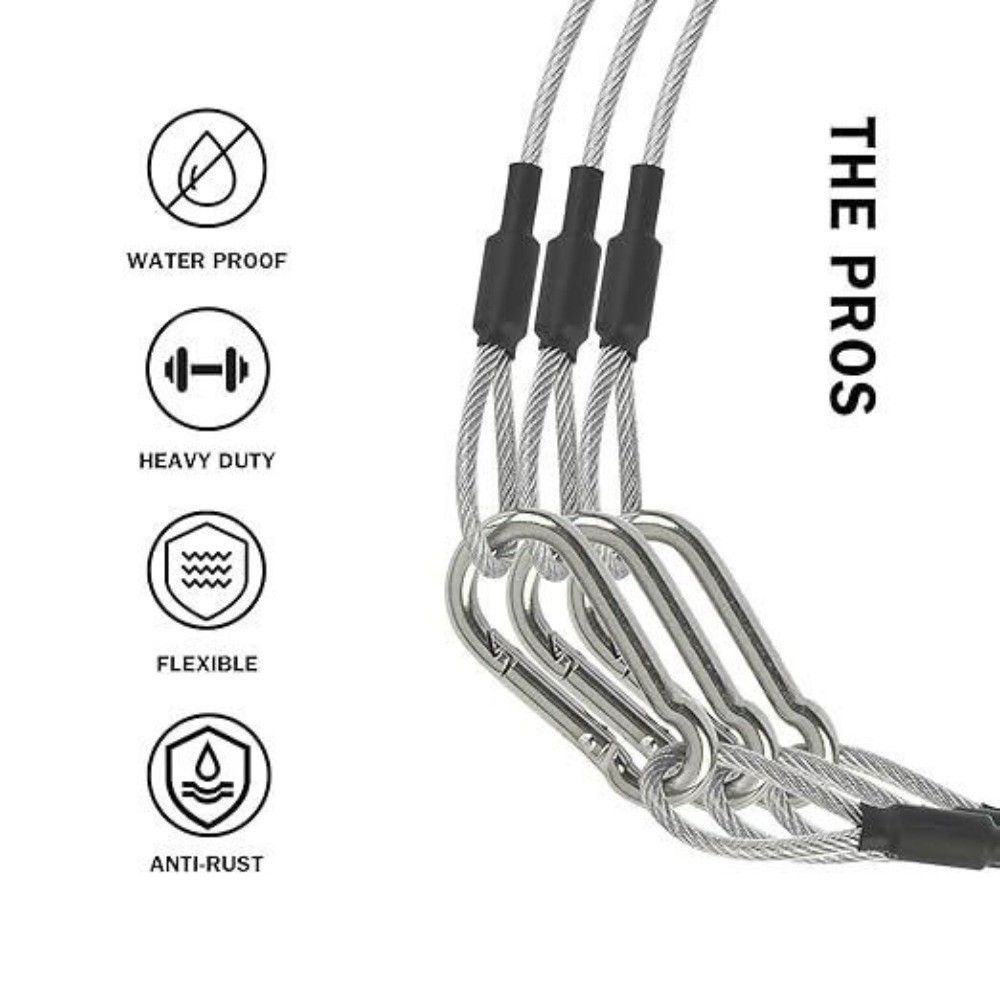 Cable Lock Flexible - สายเคเบิลนิรภัยสแตนเลสสตีล สายสลิงยืดหยุ่น สายล็อคกระเป๋าเดินทาง พร้อมตะขอและห่วง สายคล้องสำหรับแขวน ใช้กับไฟเวที